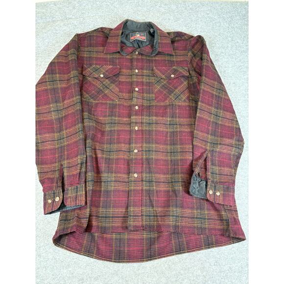 VINTAGE 80s Back Packer Button Up Shirt Mens XL Tall Red Plaid Overshirt Western - Picture 1 of 5